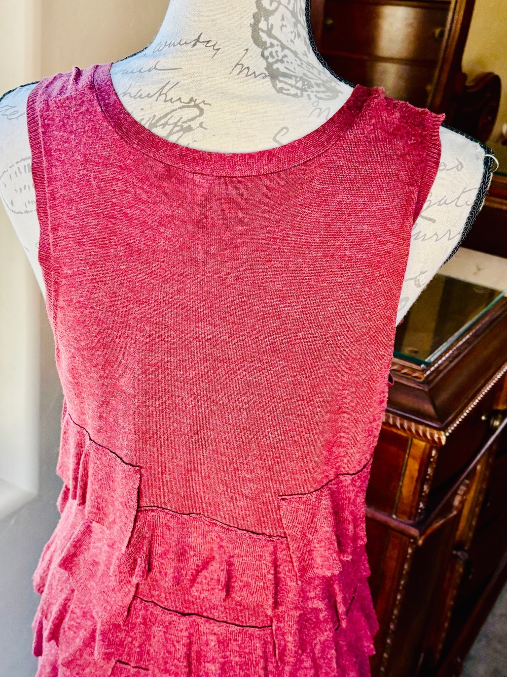 Free People Deep Rich Raspberry Red Ruffle Mini Dress - Picture 2 of 5